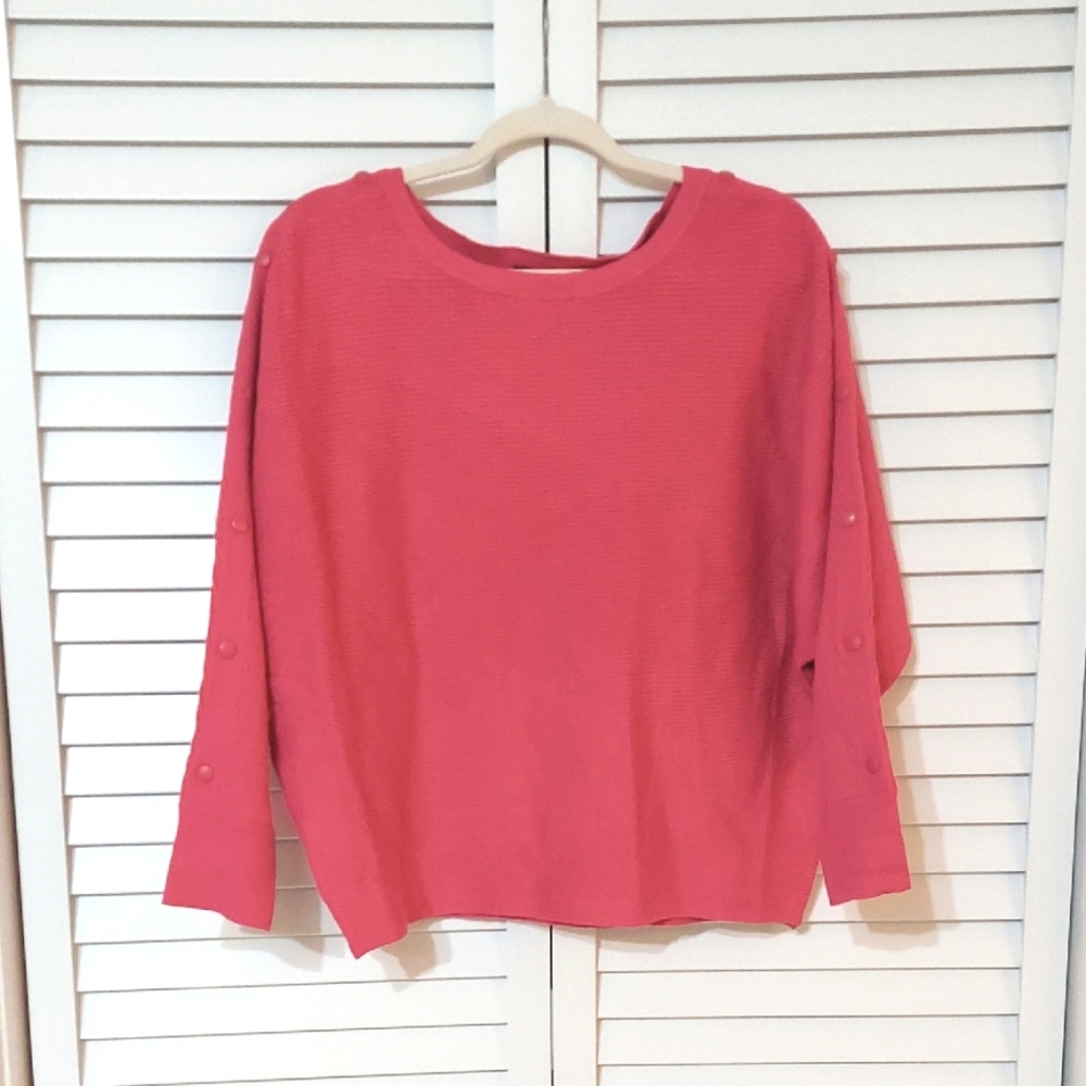 Tahari Sweater, Size 1X, Bright Pink,‎ Soft Stretchy Knit, Ribbed Texture, NEW!